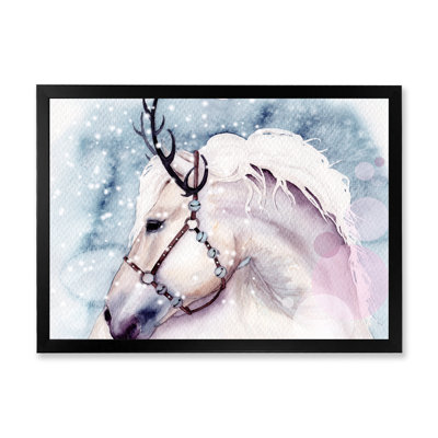 Un cheval blanc avec une crinière blanche et des clochettes - reproduction sur toile
