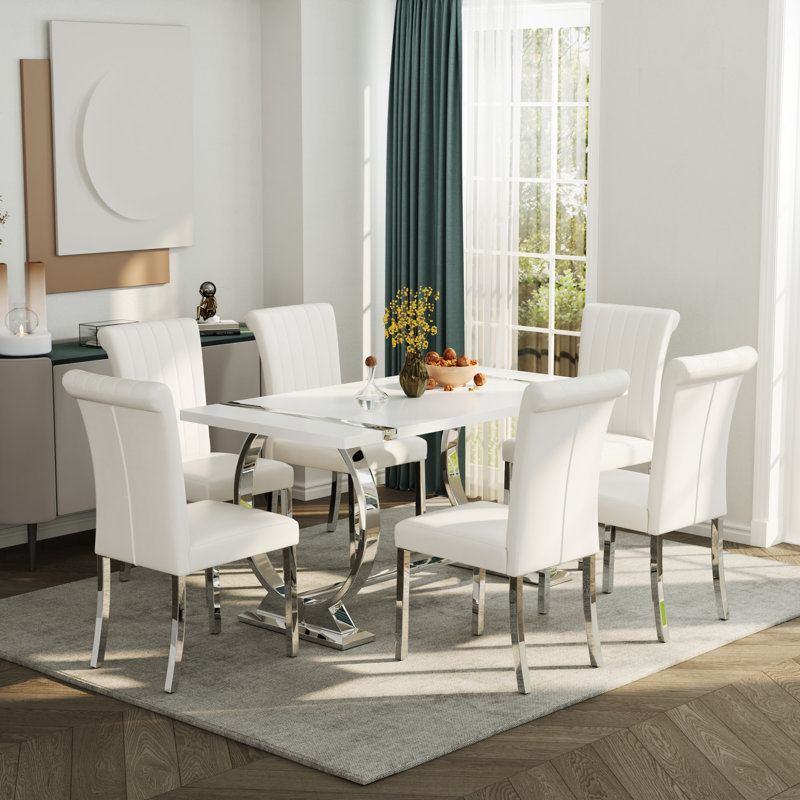Luxury Dining Table With U-Shaped Base, Silver, 30" H x 60" L x 31.5" W