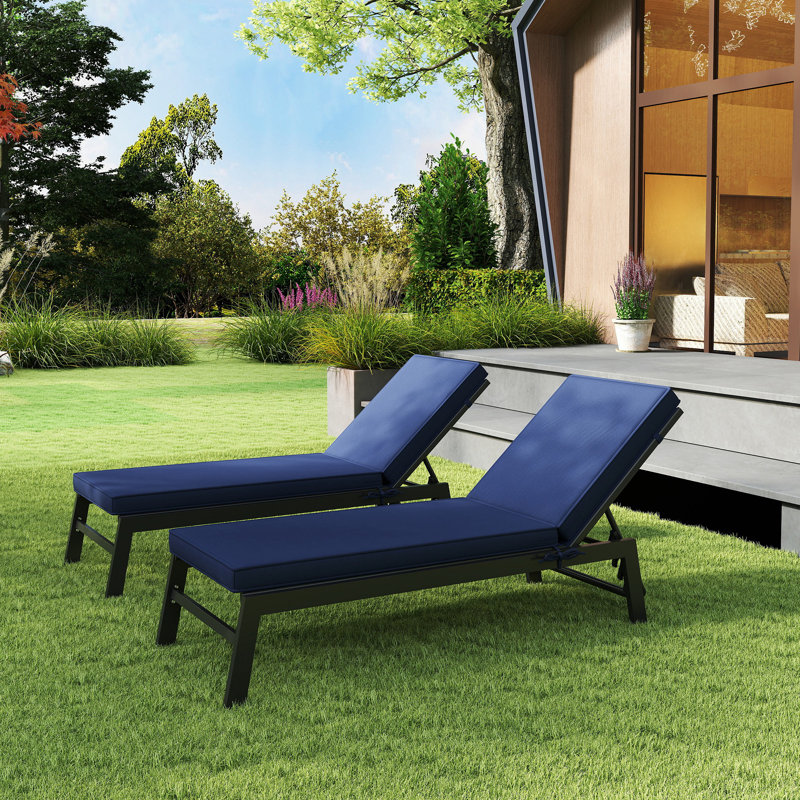 2-Piece Patio Chair Cushions with Back, 72" x 21" x 3" Replacement Cushions with Ties for Outdoor Lounge Chair, Navy Blue
