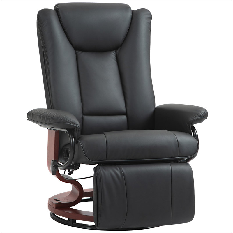 Manual Swivel Recliner Chair, PU Leather Reclining Chair With Footrest For Living Room, Black