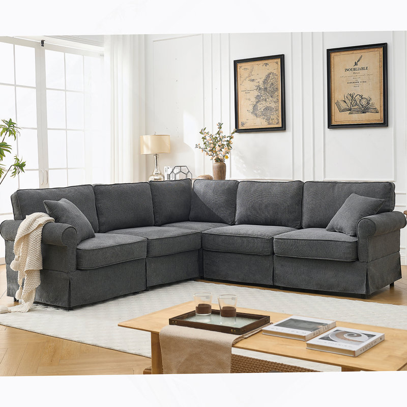 Versatile Modular Sectional Sofa Set With Soft Linen Upholstery And Rolled Arms