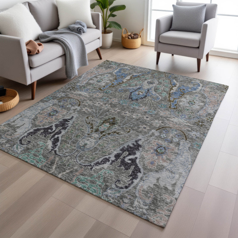 Tapis intérieur / extérieur lavable à la machine Xhevrie, Rectangulaire 8 pi x 10 pi