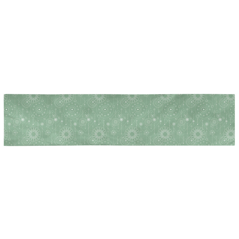 Chemin de table astrologie Avicia, 90 po x 16 po, Vert, Sergé de coton