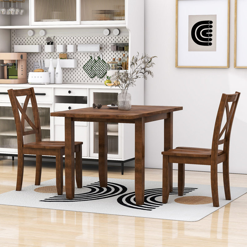 Rainar 3 - Piece Extendable Dining Set with Drop Leaf, 2 Chairs for Small Places, Brown