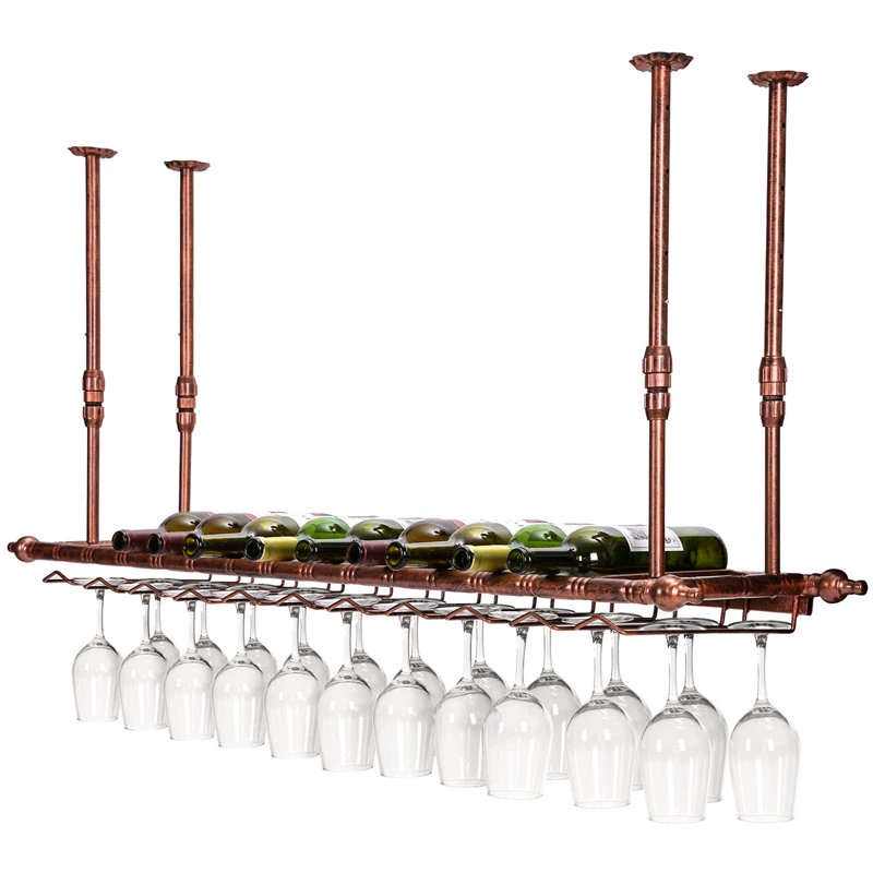 Colona 11 Bottle Hanging Wine Bottle & Glass Rack in Bronze