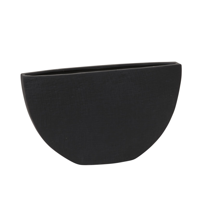 Handmade Ceramic Pot Planter, Black, 7.75" H x 13.5" W x 3.5" D