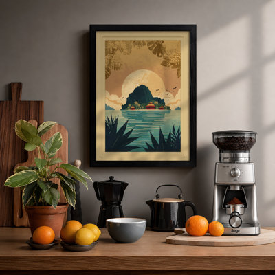 Island Under Moon Japandi - Framed Print