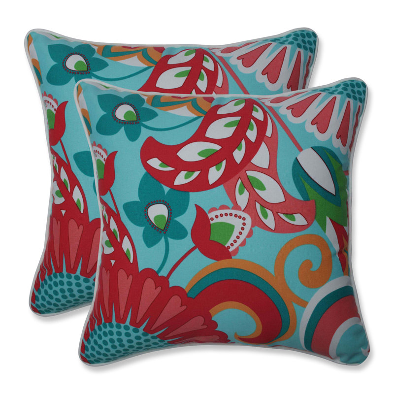 Coussin décoratif géométriques d’intérieur/d’extérieur, 18,5 po x 18,5 po, Corail