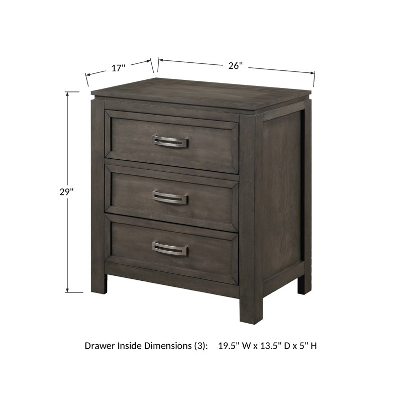 26" 3- Drawer Nightstand
