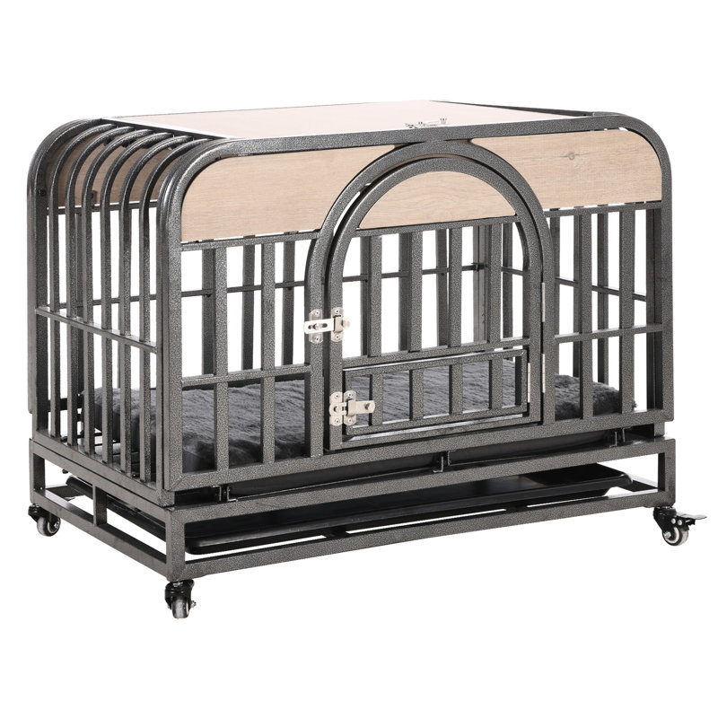 Pavillon pour chien de 46 po de hauteur - structure solide, plateaux amovibles, roues stables, tapis de repos chaud, revêtement de cabane robuste, convient aux chiens
