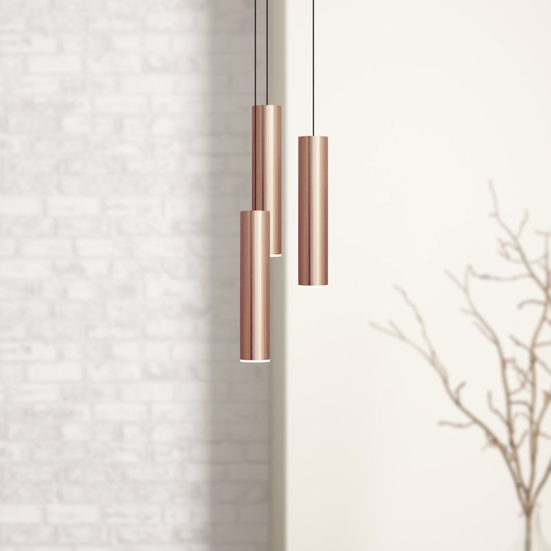 Luminaire suspendu cylindrique à 3 lumières Nevcivan, Cuivre