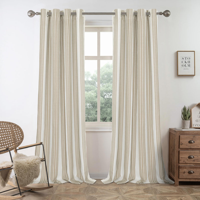 Romelia Saki Print Room Darkening Grommet Curtain Panel, 52" W x 102" L, Camel Beige