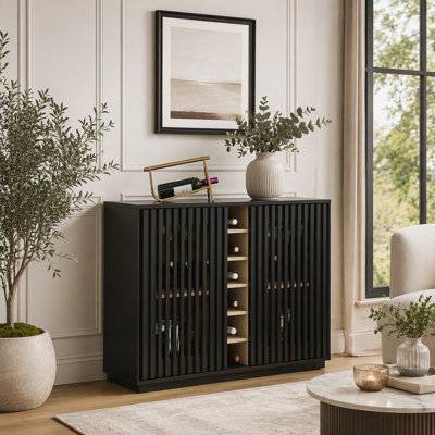 Armoire à liqueur évidée cannelée de style Mid-Century, armoire buffet avec porte-verres à vin et support à vin, armoire de rangement pour le salon, le vestibule, le couloir, la salle à manger, la cuisine