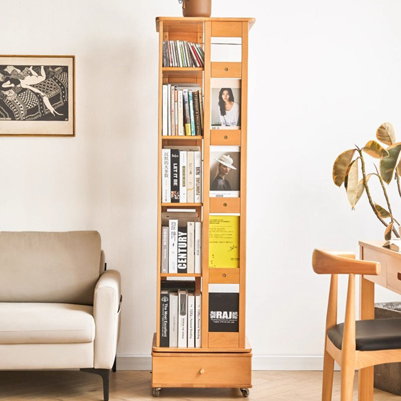 Burlywood Modern Solid wood Rotating Bookshelf, Burlywood