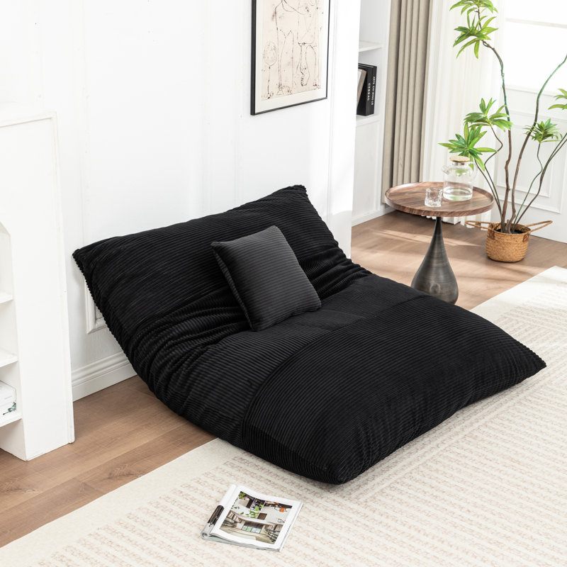 Black Lazy Lounger Bean Bag, With Soft Foam Filler And Removable Corduroy Cover, Ideal For Napping Machine - Washable, Black