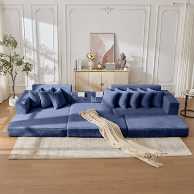 109.4" Blue Convertible Floor Sofa Bed, Foldable Cloud Couch, No Assembly, Space-Saving