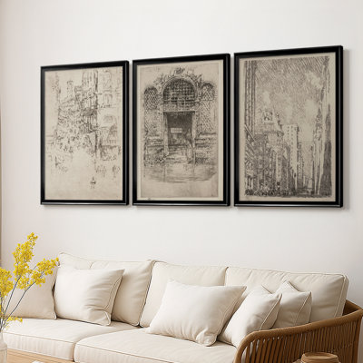 Vintage Sketch LXXX  -Custom Framed  Wrapped Gallery Canvas - 3 Pieces