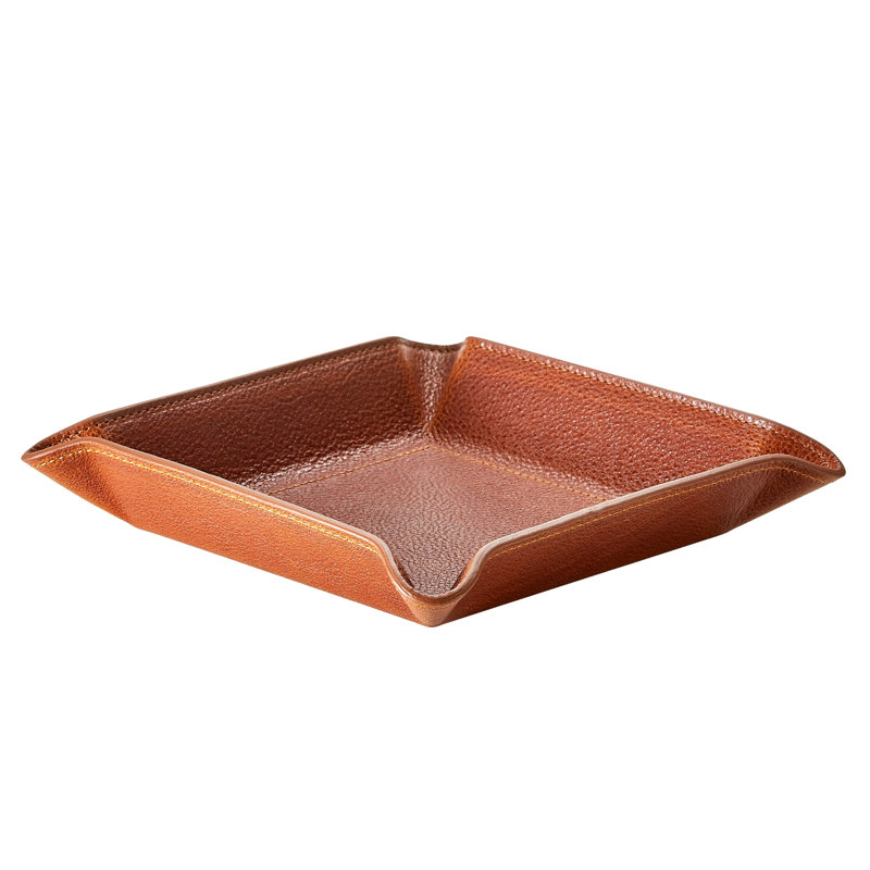 Harness Leather Bedside Catchall Tray, 6.5" W x 1.4" D x 6.5" H