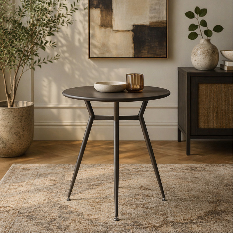 Table ronde en métal antique, Bronze Antique