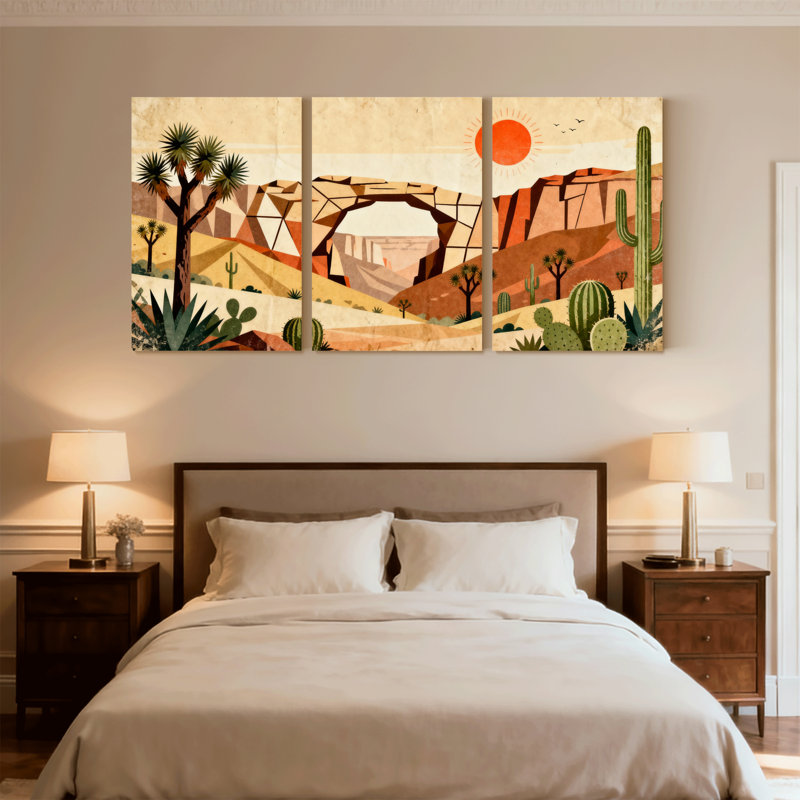 Paysage et nature, paysage désertique avec arche et cactus, ensemble de 3 impressions sur toile, H 36 po x l 72 po