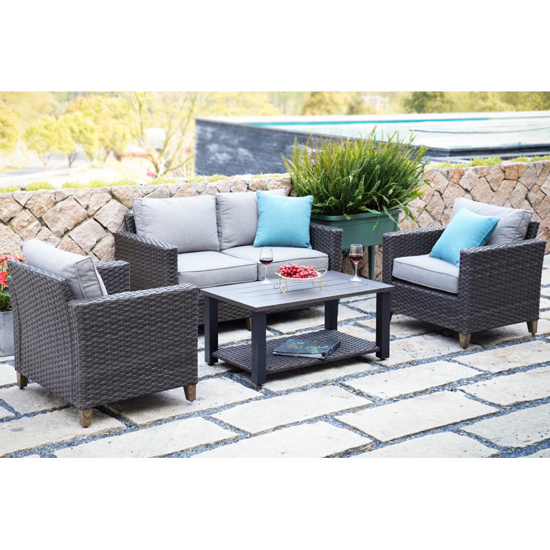 Melbourne Wicker 4 - Person Patio Conversation Set with Cushions