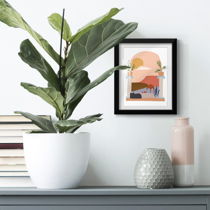 " Raffia Palm I ", Black Framed Paper, White