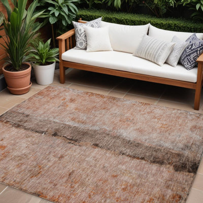 Tapis intérieur lavable abstrait 10 pi x 14 pi brun