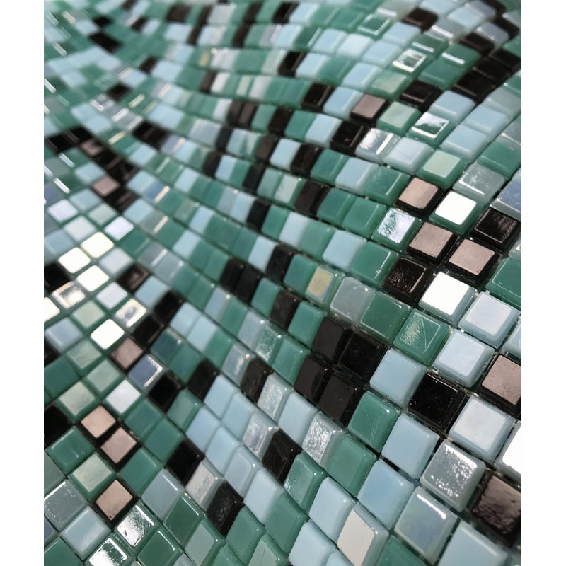 Galaxy 0.3125 in. x 0.3125 in. Iridescent Glass Pressed Edge Tiny Square Mosaic Wall Pool & Floor Tile, Turquoise/Black