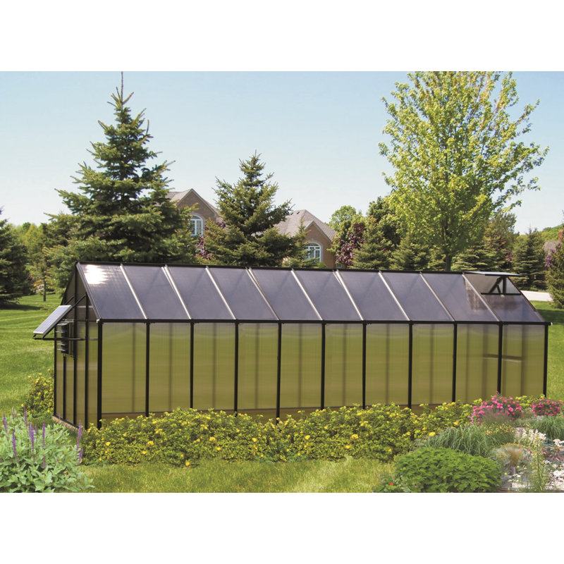 Monticello Black Aluminum Frame 8' x 20' Greenhouse with Solar Ventilation