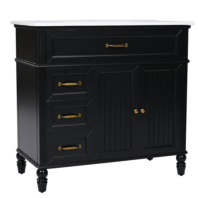 Meuble-lavabo 36 po avec lavabo, armoire de salle de bain avec tiroirs, structure solide et panneau de fibres à densité moyenne, un paquet