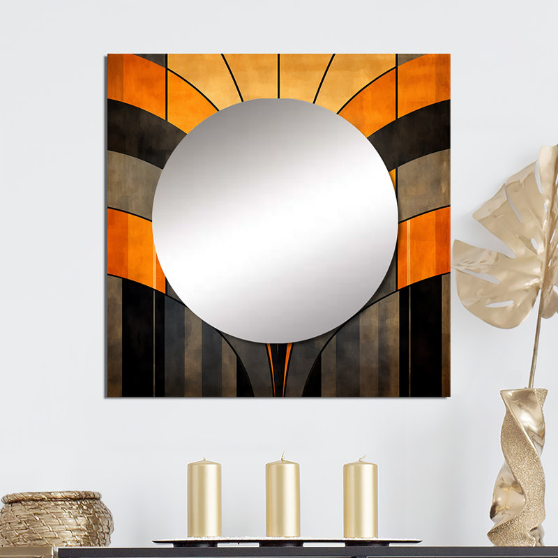 Kasan - miroir carré à formes abstraites vecteurs orange et gris pour décoration murale, 29 po x 29 po