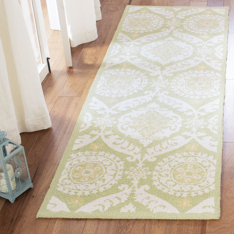Holmsten Hand Hooked Wool Pile Floral Rug, Runner 2'6" x 10'