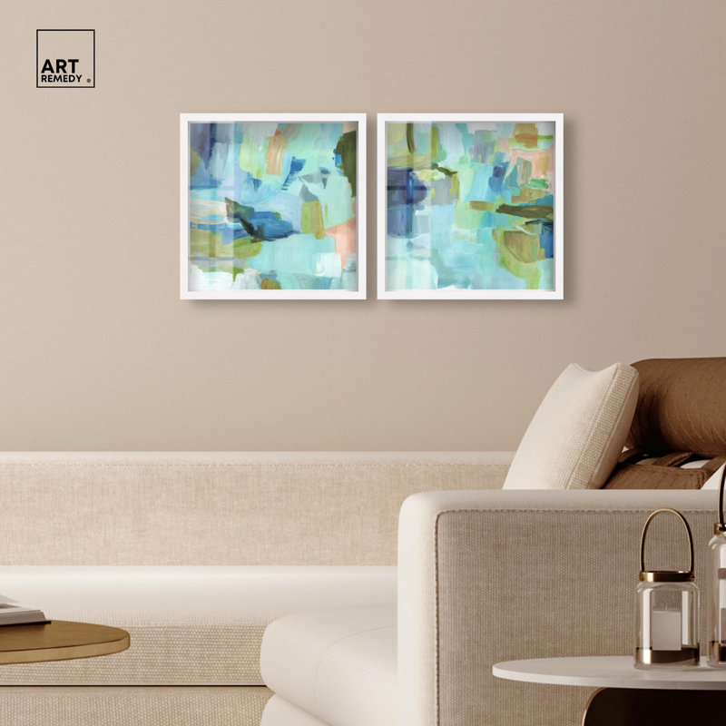 Ensemble d'art abstrait moderne « Sky Within Serenity » avec impression sous cadre-cadre, par Art Remedy, cadre noir, 12 x 12