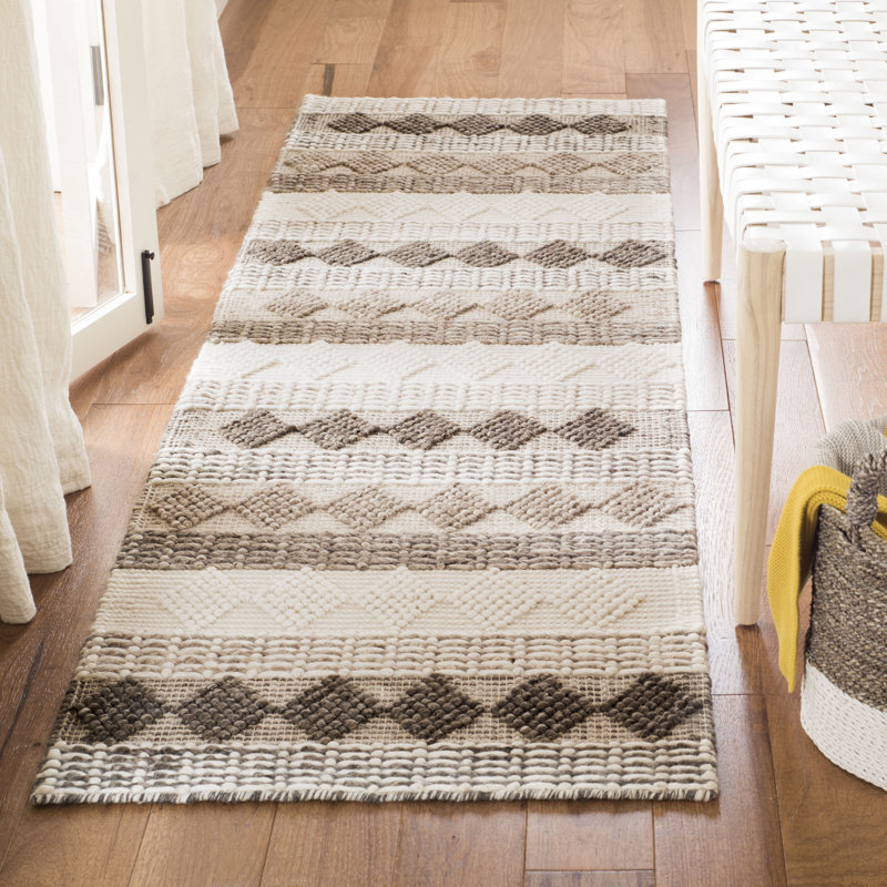 Tapis gris / beige en laine et coton tissé à la main jacques Natura, Tapis de couloir 2 pi 3 po x 8 pi