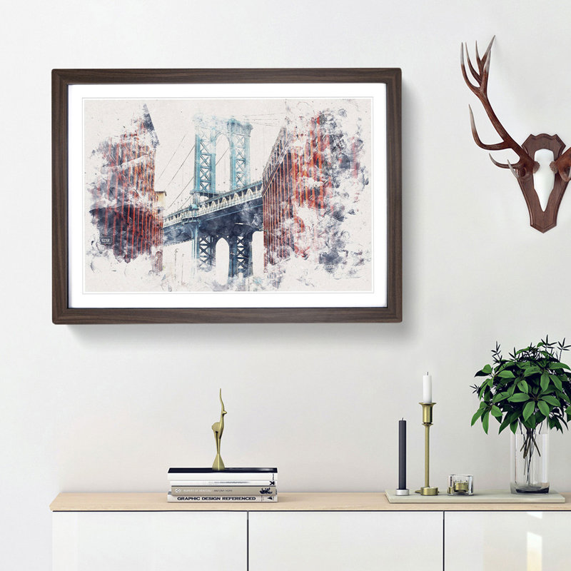 George Washington Bridge - Picture Frame Painting Print, Walnut Framed, 45cm H x 63cm W x 2cm D