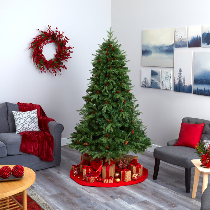 Arbre de Noël artificiel épinette vert avec lumières claires/blanches, H 7 pi