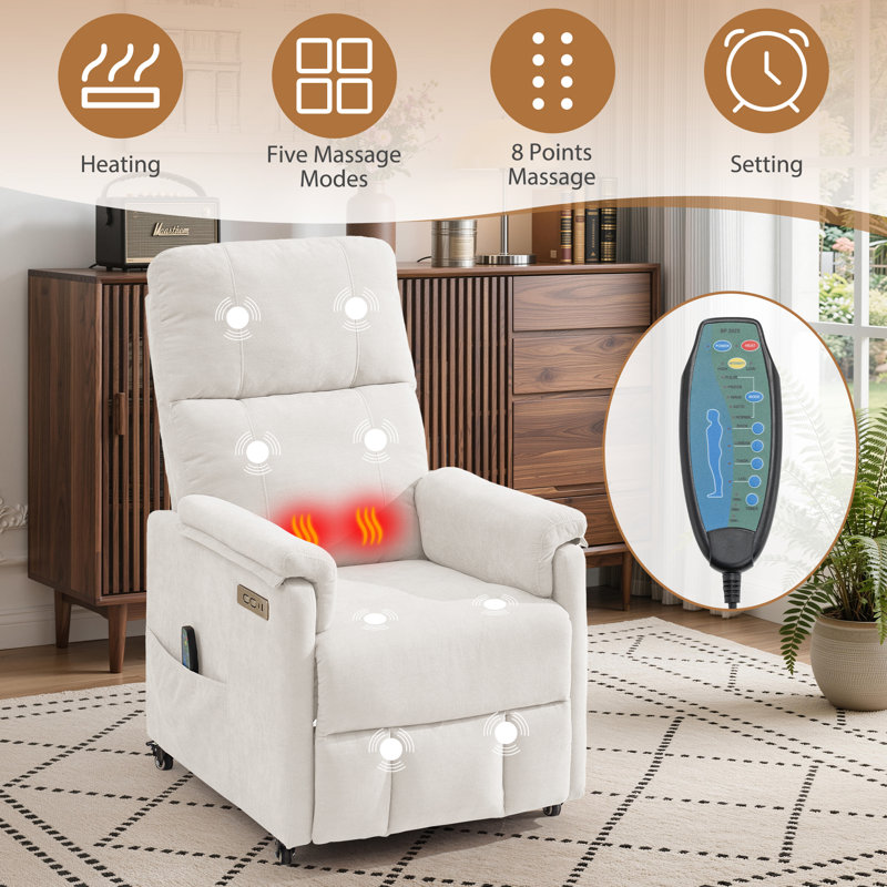 GEEYOO Recliner Chair, Electric Recliners with Heat and Massage, Small Recliner for Small Space, Recliner with USB Ports & Side Pockets