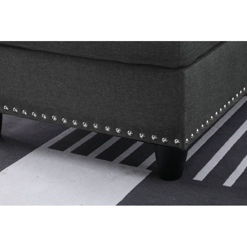 Antoneta Upholstered L-Shaped Sectional Left Hand Facing, Black Linen, Blue