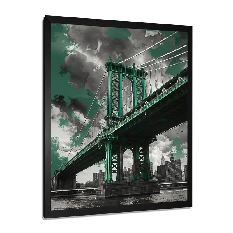 Reproduction d'art mural, pont monochrome, Brooklyn Bridge Nyc Pathway, Toile encadrée noire simple