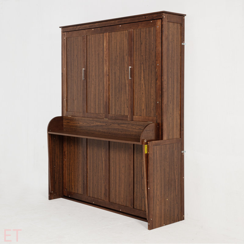 Queen Size Wood Murphy Bed, Space-Saving Hidden Wall Bed, Wall Bed Cabinet, With Gas Struts
