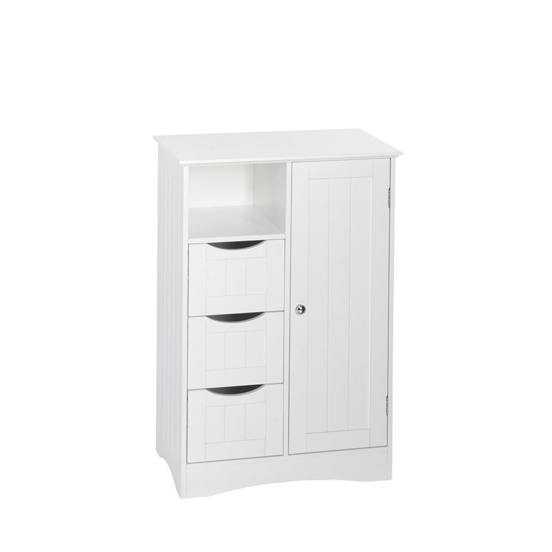 Armoire de rangement pour salle de bain et buanderie à une porte avec 3 tiroirs, tablette ouverte et réglable RiverRidge Ashland 