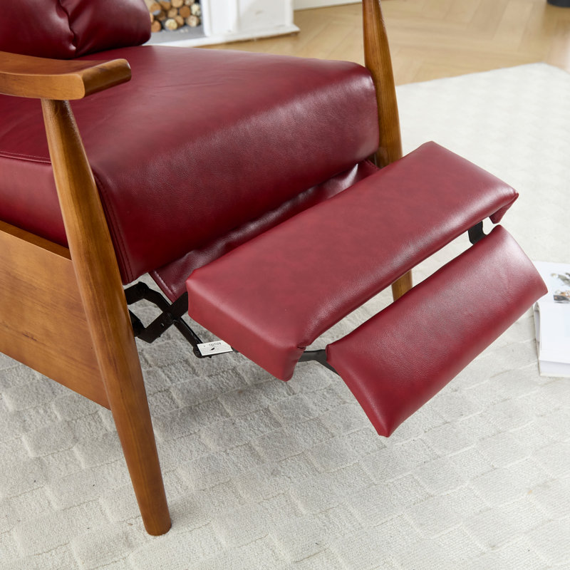 Fauteuil à cadre en bois, fauteuil d'appoint moderne pour le salon, Simili cuir rouge vin