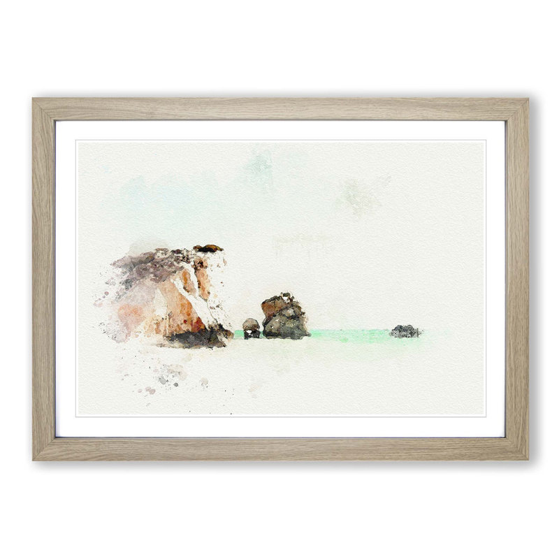 White Sand Beach in Cyprus in Abstract - Picture Frame Graphic Art Print, Oak, 35cm H x 50cm W x 2cm D