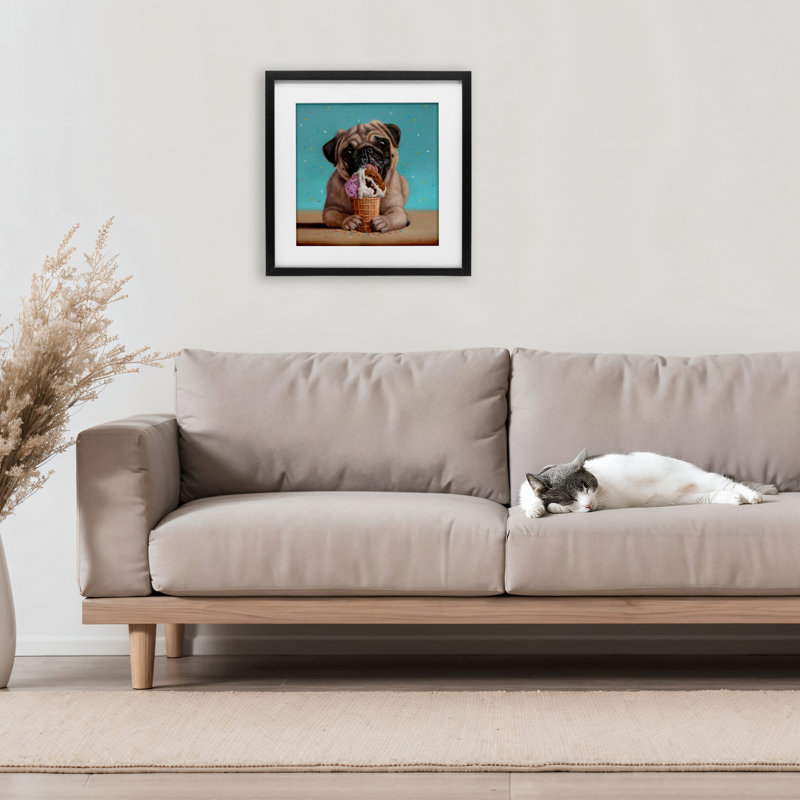 «Neapawlitan Ice Cream & Dog», reproduction encadrée sous verre, par Lucia Heffernan, H 13 po x l 13 po, Cadre noir minuit