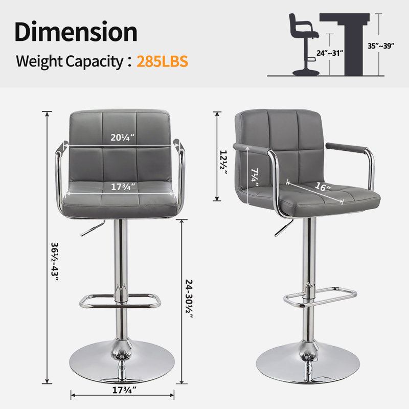 Amjed Swivel Upholstered Adjustable Height Counter Stool, Gray