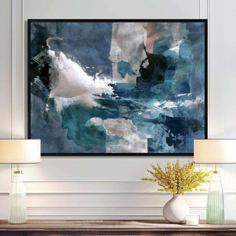 «Blue Sturdy Guardians Accents With White», reproduction d'art sur toile abstraite bleue, H 12 po x l 20 po, Cadre flottant