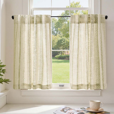 Bohemian Geometric Print Linen Blend Tier Curtains