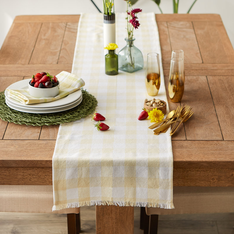 Chemin de table pâle mauve à carreaux lourds 14 x 72, L 72 po x l 14 po, Naturel