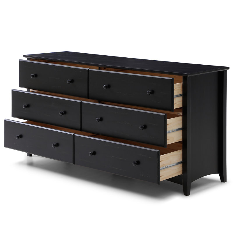 Commode 6 tiroirs en pin, Enduit noir