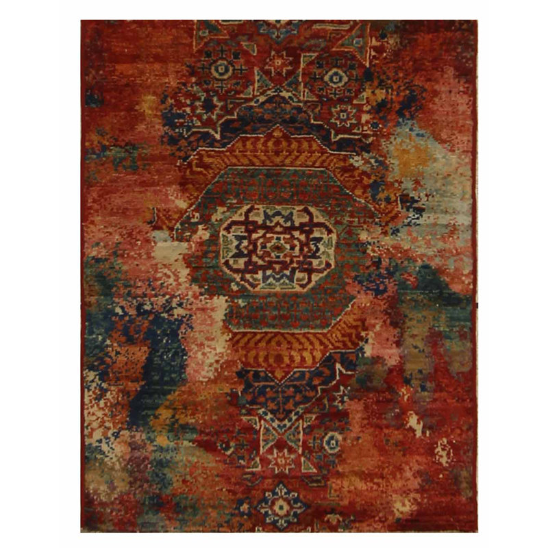 One-of-a-Kind 2' X 2'1" Wool Area Rug Red/Teal/Ivory/Orange